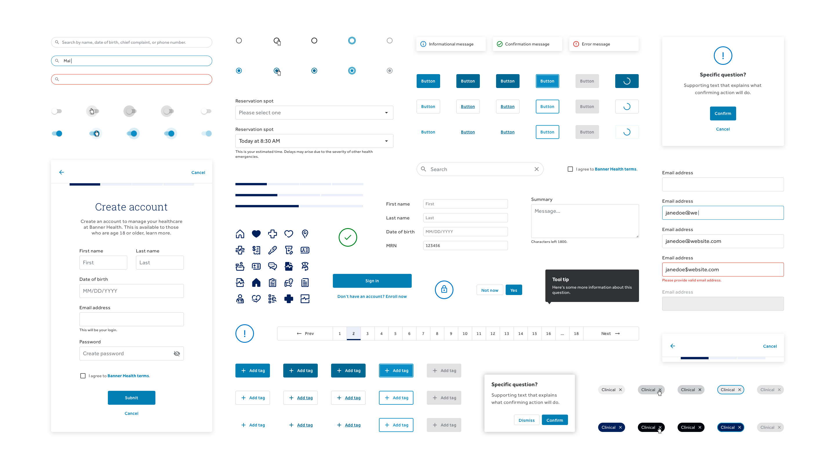 A screenshot of some components in the design system